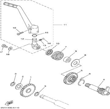 Kick Axle assy, Yamaha, 1LX-15660-03